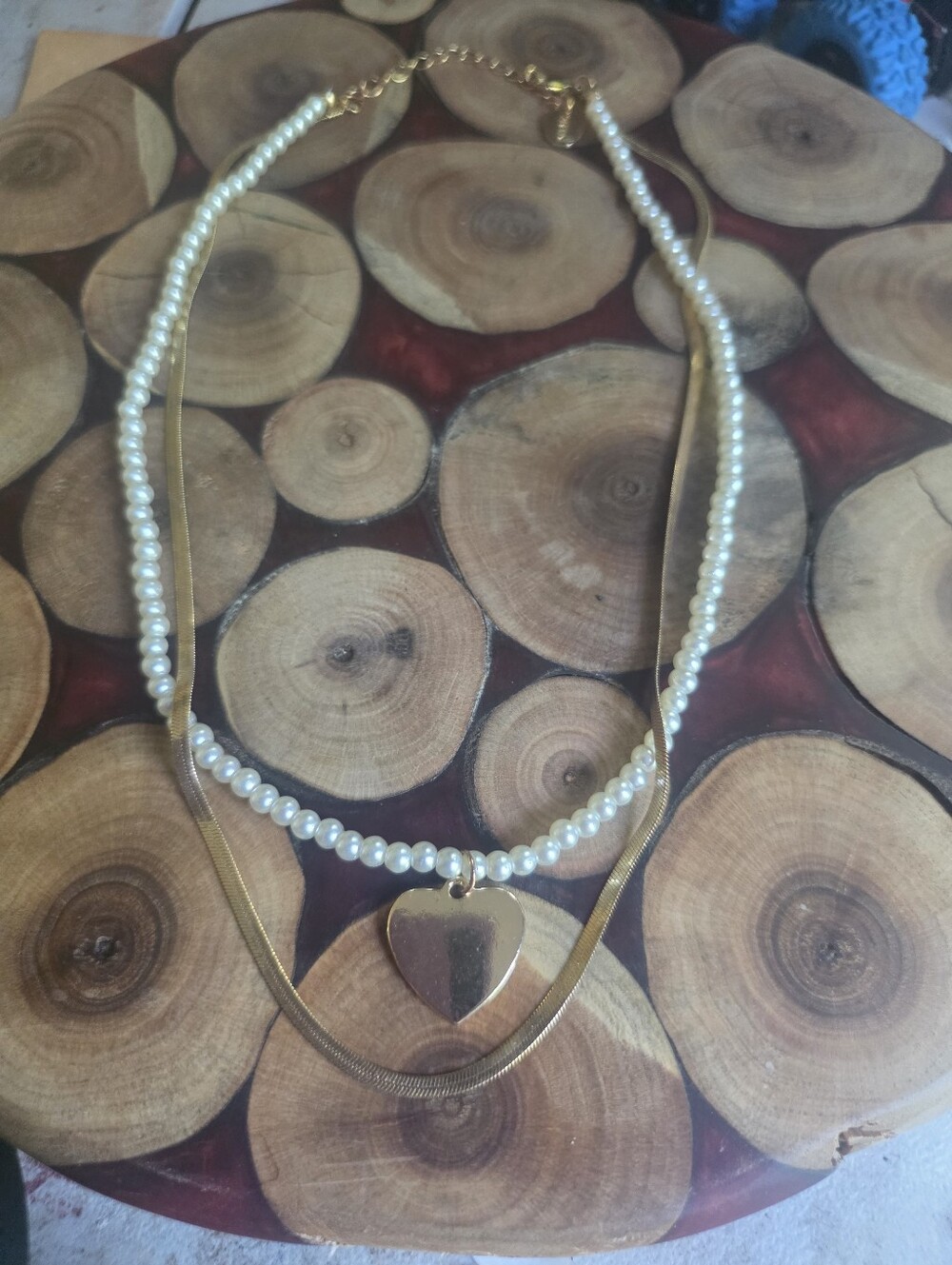Ardene Necklace With Faux Pearl And A Flat Gold Tone Necklace Double Layer Heart